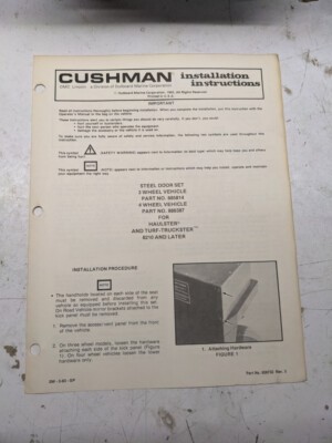Cushman Installation Instructions Parts Manual Steel Door Set 885814 886387