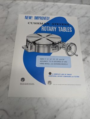Cushman Stevens Rotary Tables Hand Wheel Dividing Models Sales Brochure