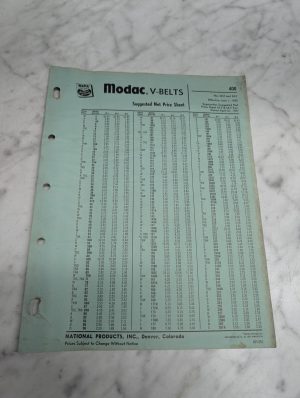 Modac V Belts 400 Suggested Net Price Sheet No M 2 3 Effective June 1 1962