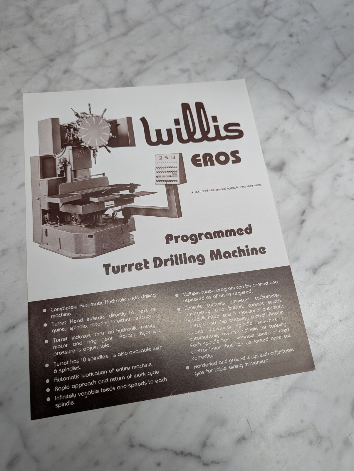 Willis Eros Programmed Turret Drilling Machine Literature Specs Brochure