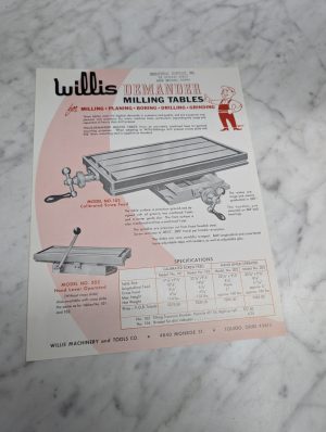 Willis Demander Milling Tables Model No 102 202 203 Sales Brochure