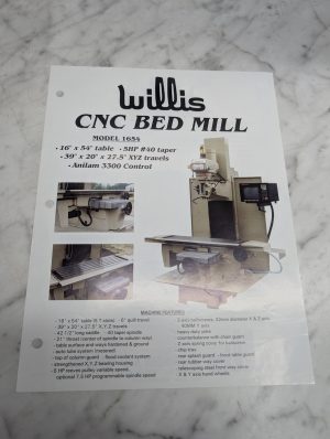 Willis Model 1654 Cnc Bed Mill Anilam 3300 Control Machine Features 16 X 54