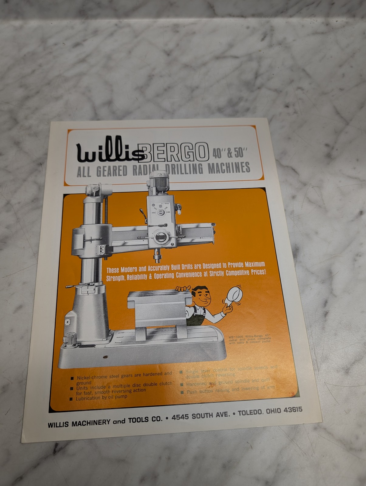 Willis Bergo 40" 50" All Geared Radial Drilling Machines Wb-1000 Sales Brochure