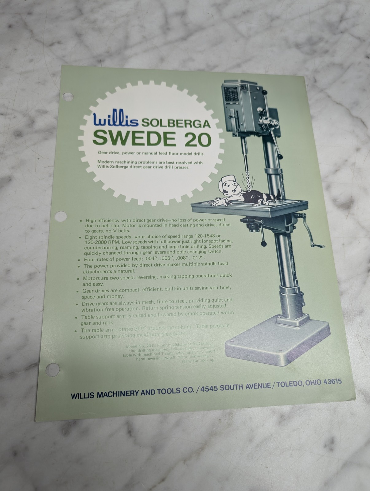 Willis Solberga Swede 20 Model No 2015 Drill Presses Machinery Tools Brochure