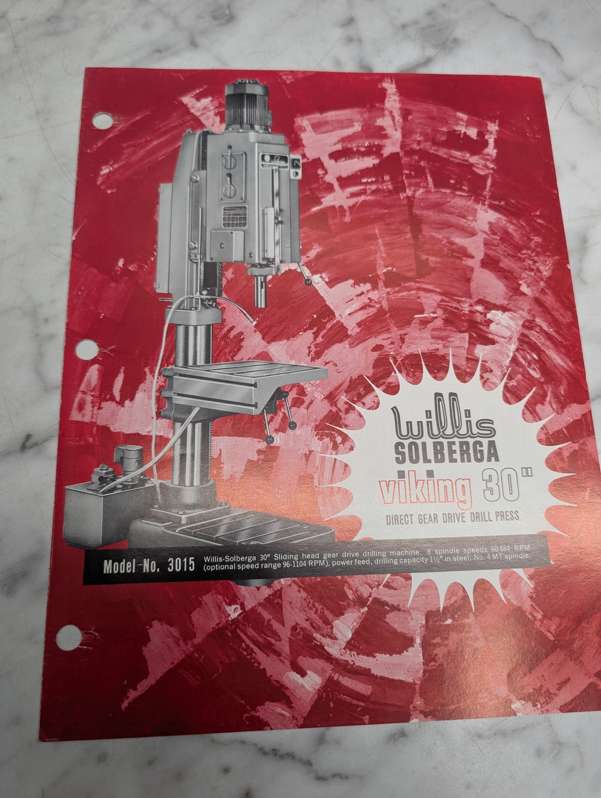Willis Solberga Viking 30 Direct Gear Drive Drill Press Model No 3015 Brochure
