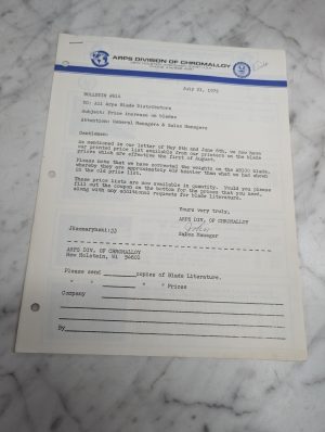 Arps Division Of Chromalloy Bulletin 614 Ab100 July 21 1975 Blade Prices