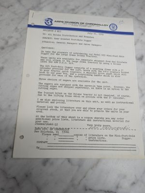 Arps Division Of Chromalloy Bulletin 613 Bolens Model K25 Post Hole Digger