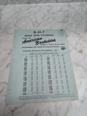 B-H-T Brake Shoe Exchange American Brakeblok Price List No 3 July 10 1961