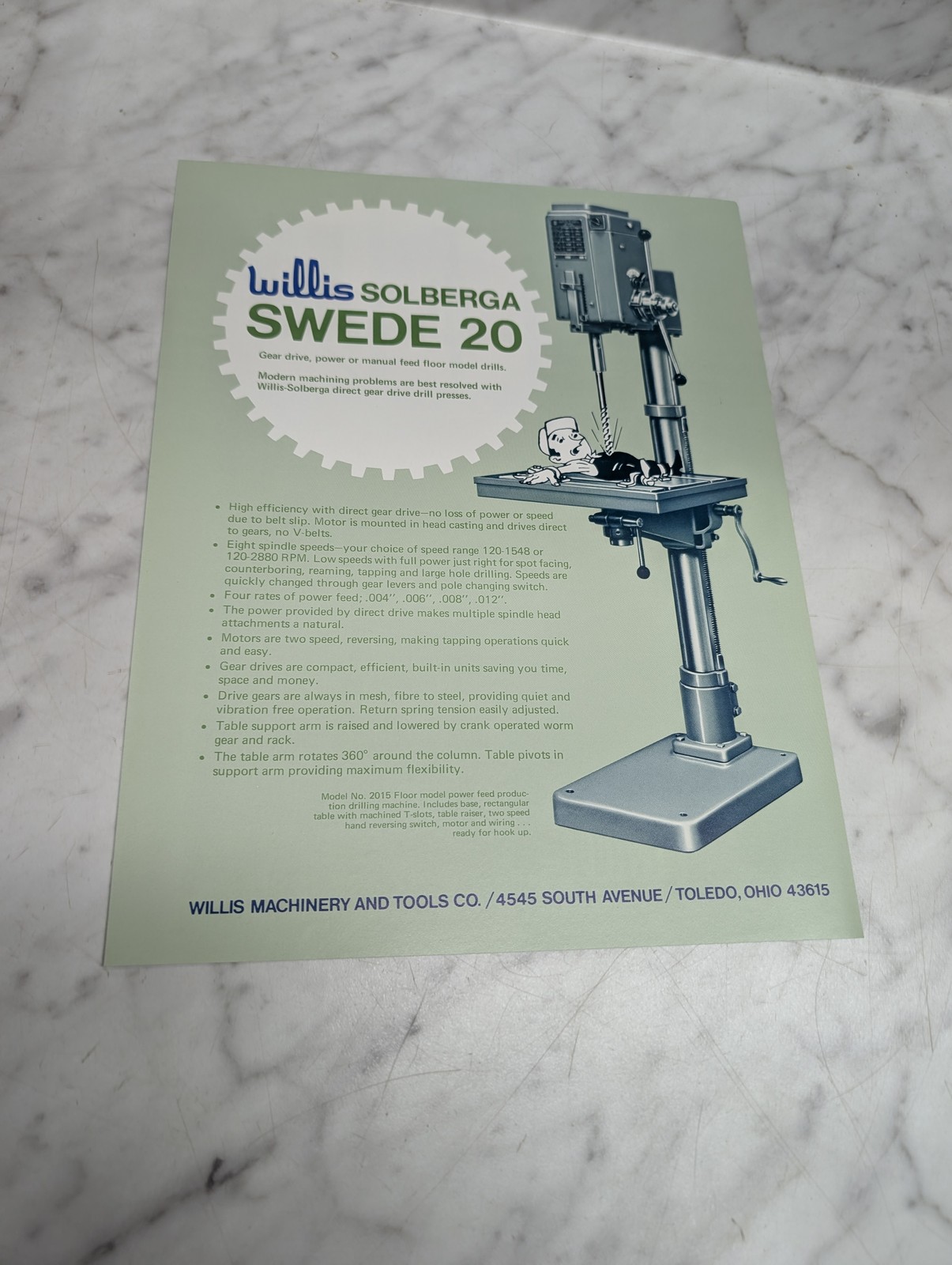 Willis Solberga Swede 20 Model No 2015 Floor Power Feed Sales Brochure