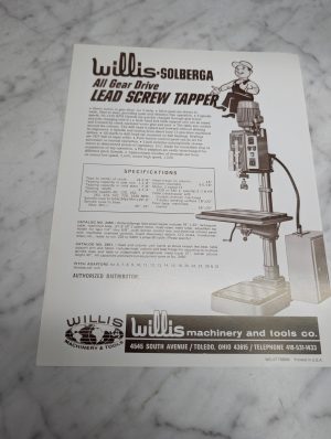 Willis Solberga All Gear Drive Lead Screw Tapper No 2450 2451 Sales Brochure