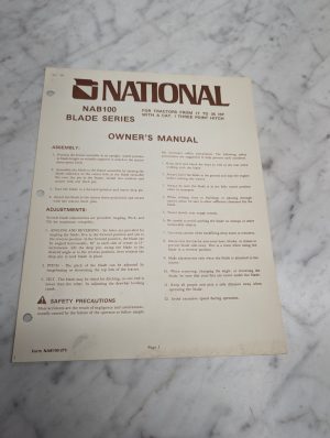 National Nab100 Blade Series For Tractors Owner'S Manual Operators Guide Book
