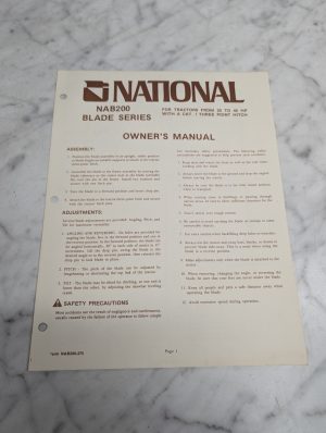 National Nab200 Blade Series For Tractors From 20 To 45 Hp Owner'S Manual