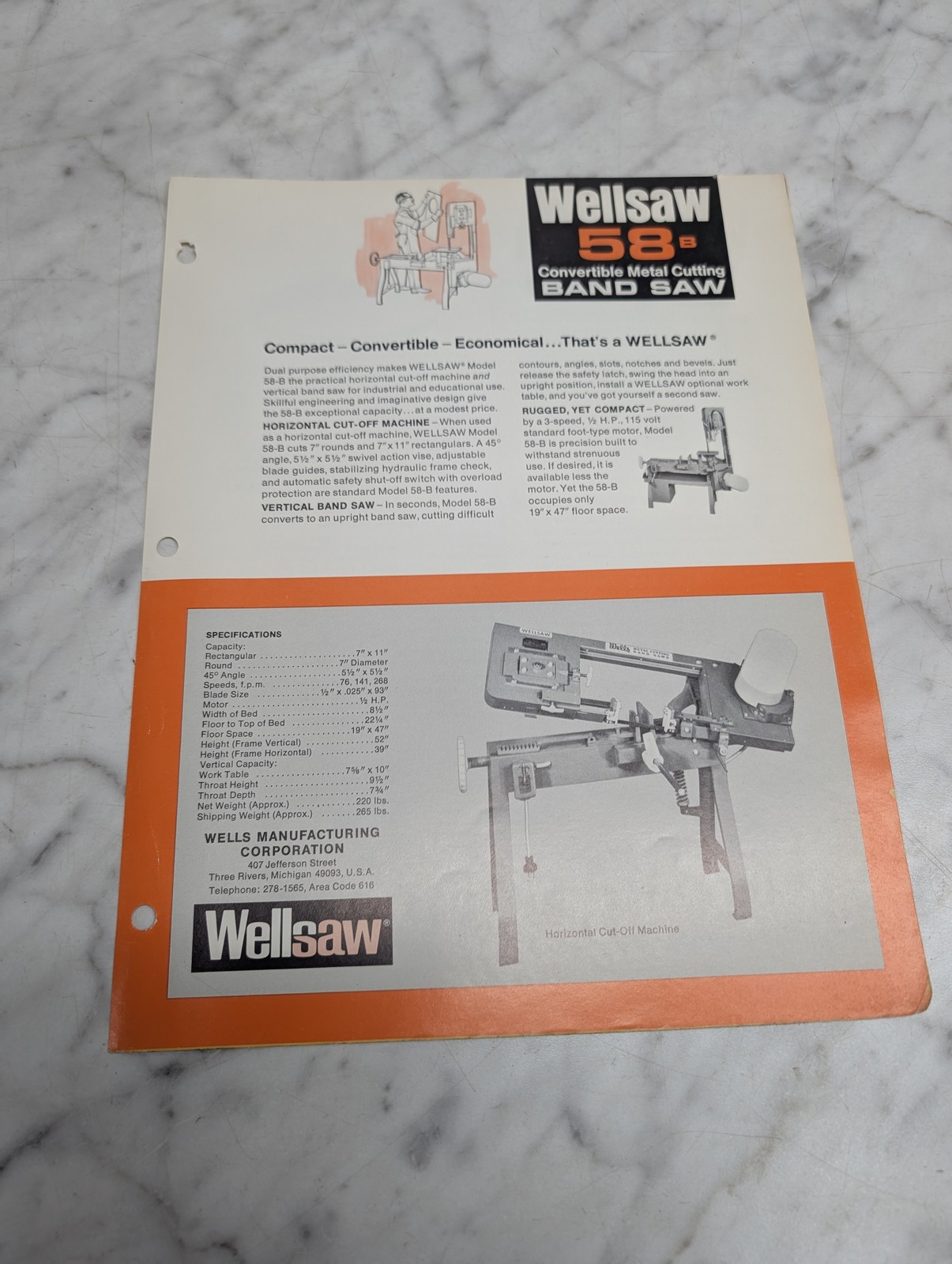 Wellsaw 58 B Convertible Metal Cutting Band Saw Horizontal Cut Off Machine Sales