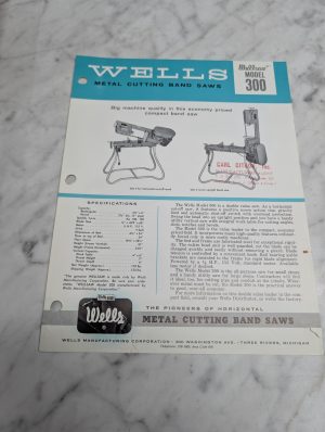 Clark Wells Wellsaw Model 300 Metal Cutting Band Saws Specifications Sales Sheet