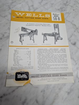 Wells Wellsaw Model 58-B Metal Cutting Band Saws Sales Brochure Sales Sheet