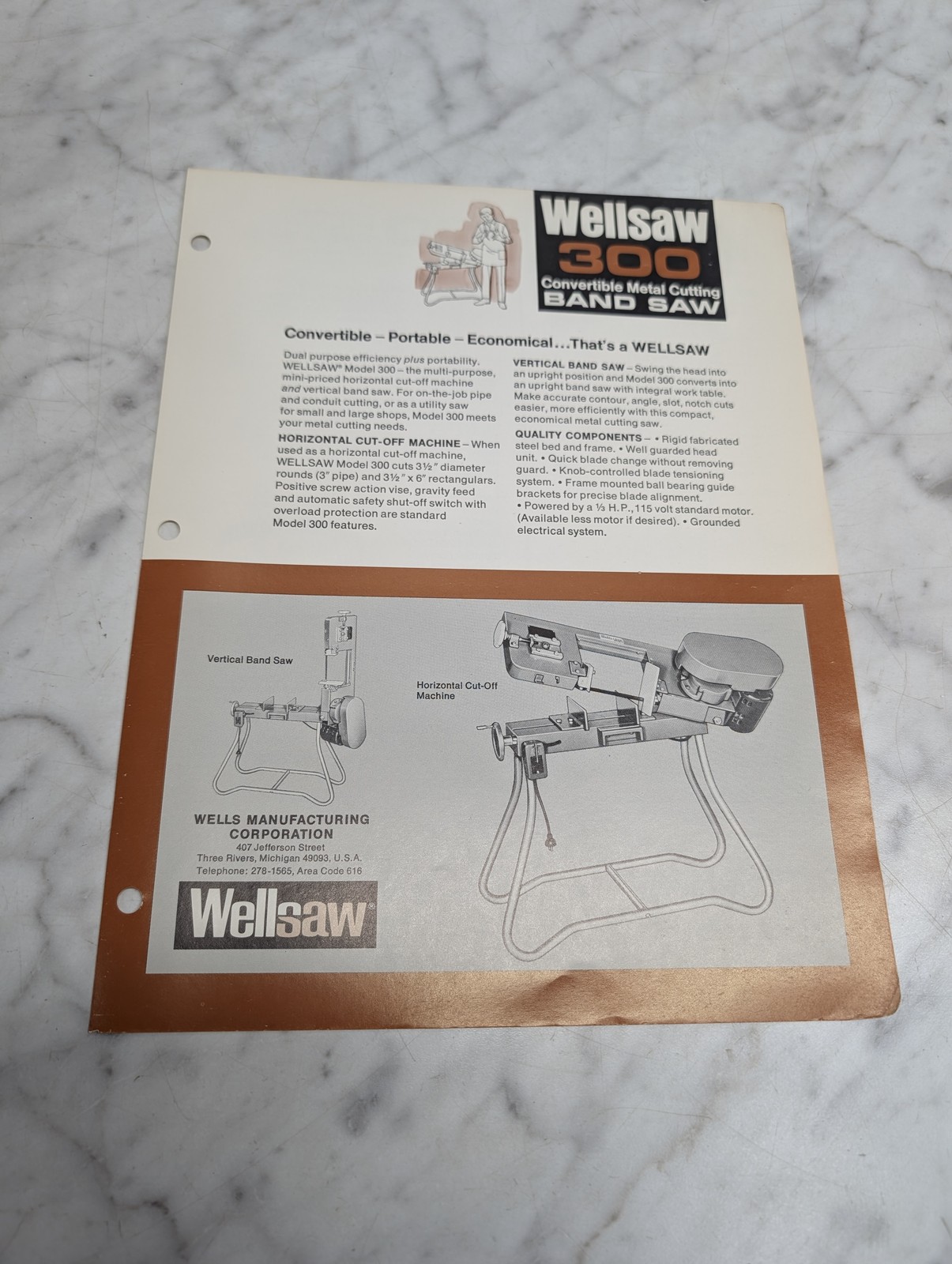 Wellsaw 300 Convertible Metal Cutting Band Saw Vertical Horizontal Sales Sheet