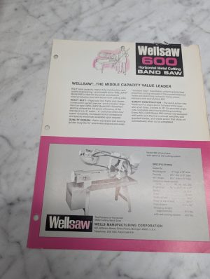Wellsaw 600 Horizontal Metal Cutting Band Saw Brochure Sales Sheet