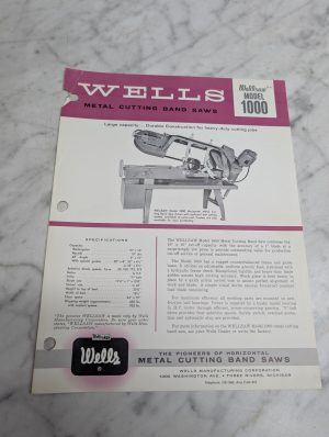 Wells Wellsaw Model 1000 Metal Cutting Band Saws Specifications Sales Sheet