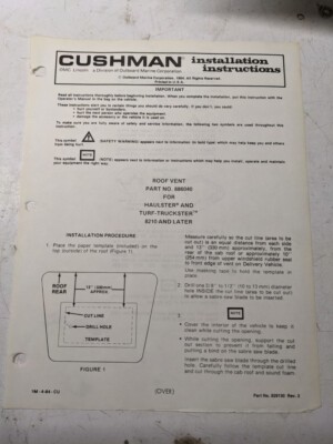 Cushman Installation Instructions Manual Roof Vent 886040 Haulster 1984