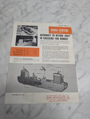 Sunstrand Bc-1 Bench Centers Bulletin Number Accuracy Within .0001 Brochure