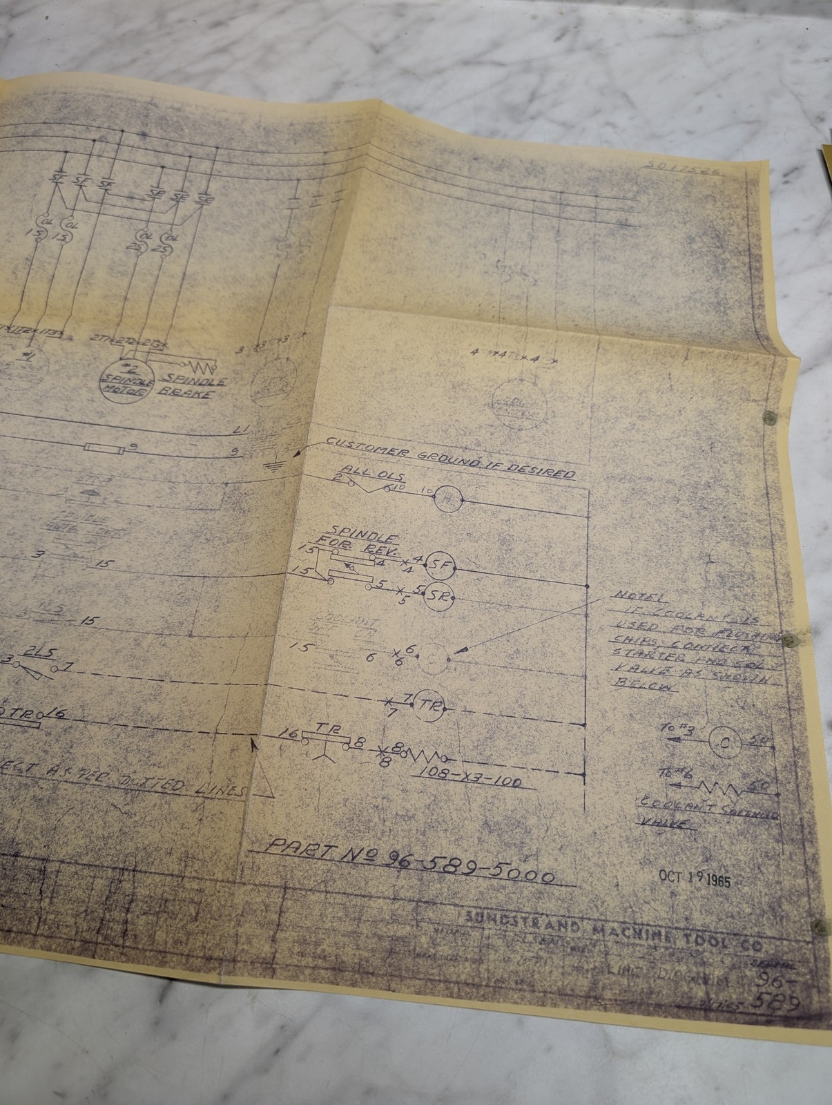 Sunstrand Machine Tool Part No 96589 5000 Oct 19 1965 Elctrial Diagram Drawing