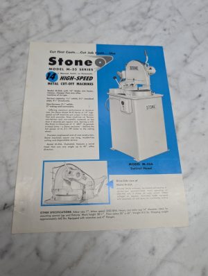 Stone Model M 35 Series 14 High Speed Metal Cut Off Machines 35A Sales Brochure