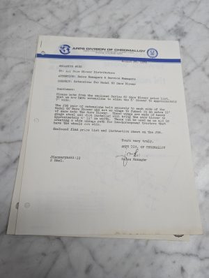 Arps Bulletin 632 Model 60 Snow Blower J98 Price List 1975