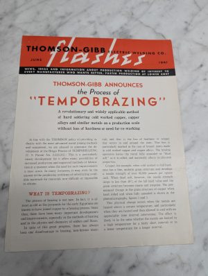 Thomson Gibb Electric Welding Flashers June 1941 Tempobrazing Sales Brochure