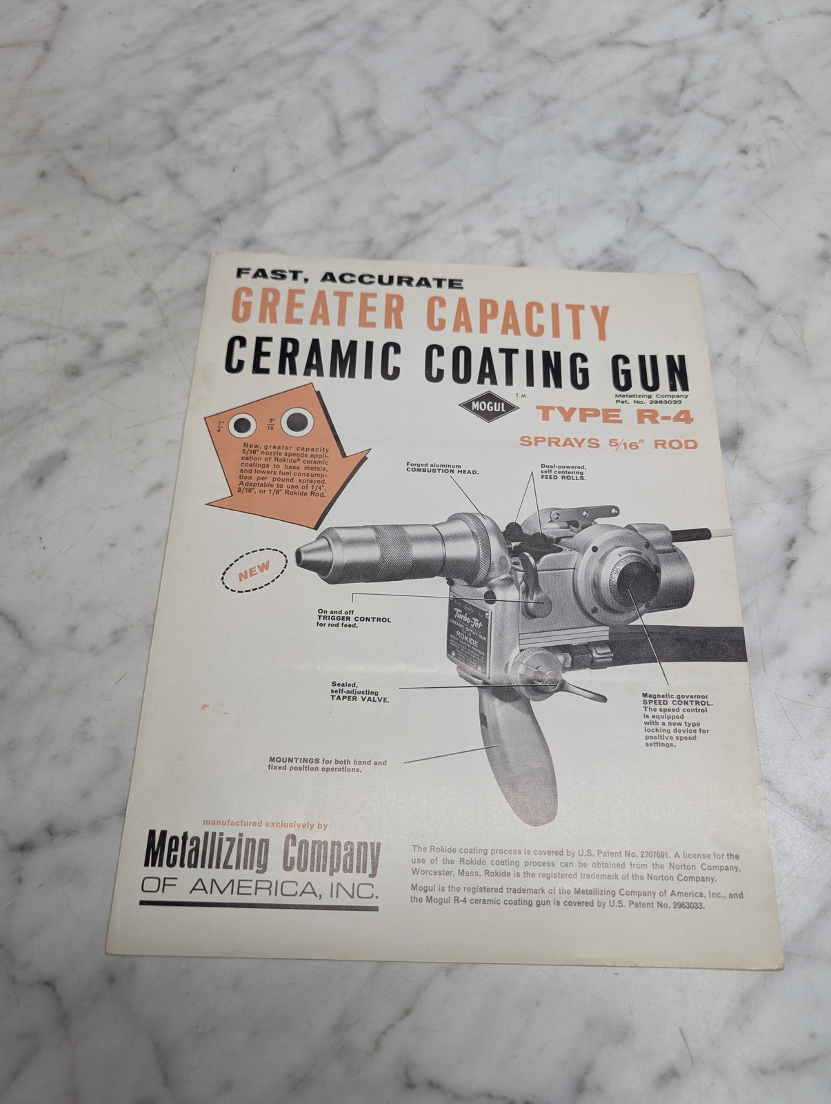 Metallizing Type R 4 Ceramic Coating Gun Mogul Pat No 2963033 Sales Brochure