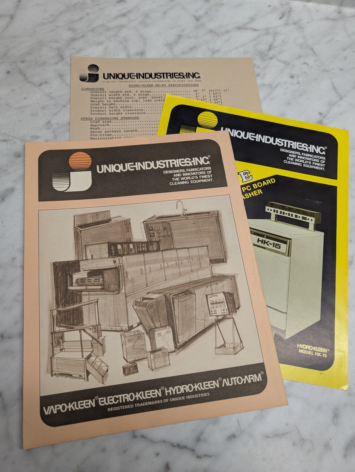 Unique Industries Hydro Kleen Model Hk 15 Specifications Sales Brochure