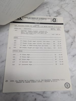 Arps Chromalloy Johnson Price List Mini Post Hole Diggers Yanmar 135 155