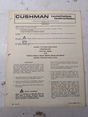 Cushman Installation Instructions Parts Manual Steering Set 885009 1983