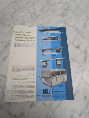 Hollis Automatic Soldering Systems Catalog No 101 Series Sd Tdb Tdf Brochure