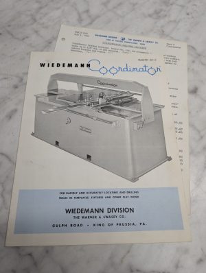 Wiedemann Coordinator Drilling Machine Model No 104 Bulletin 351 C Price List