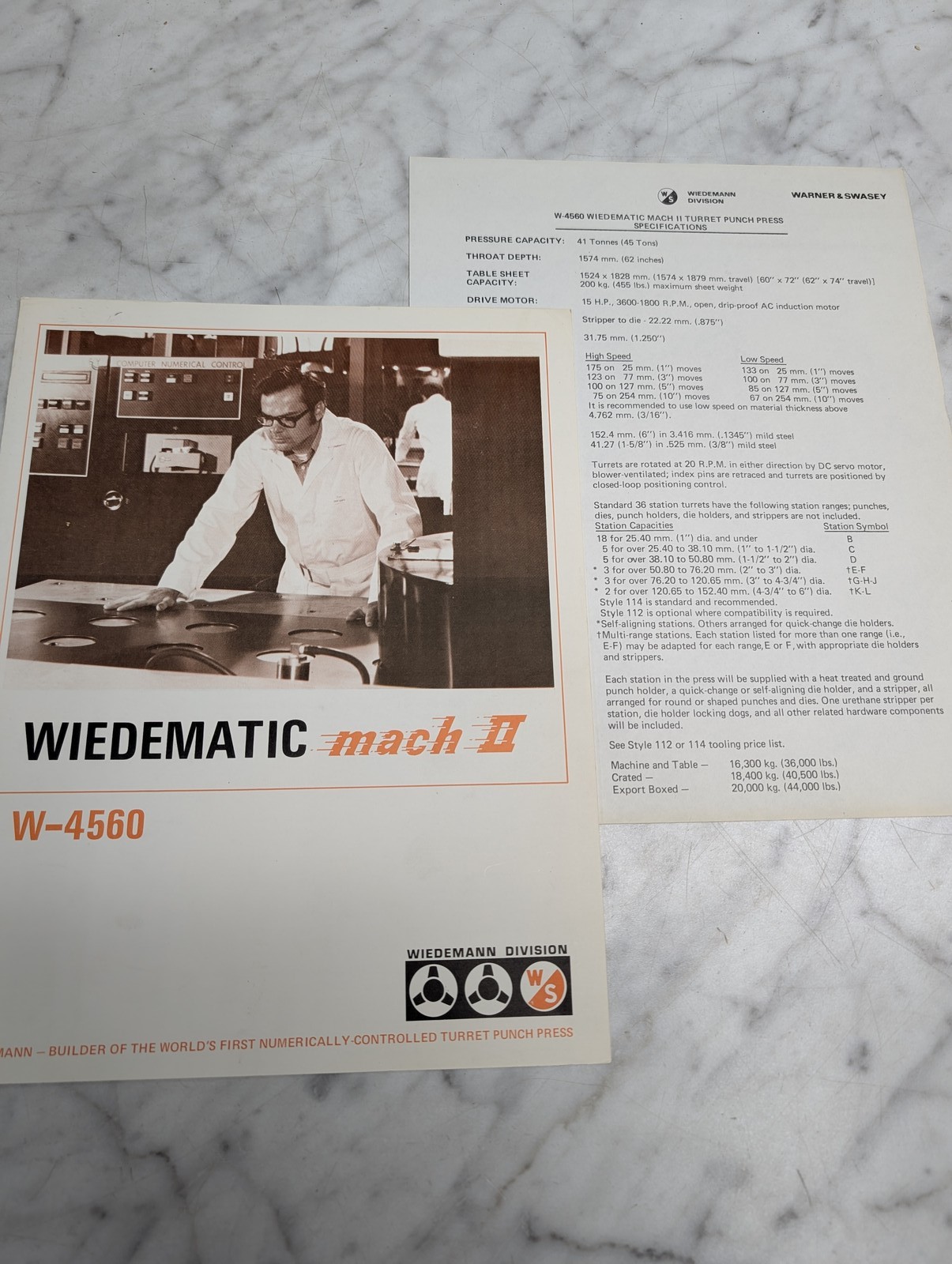 Warner Swasey Wiedematic Mach Ii W 4560 Turret Punch Press Specifications