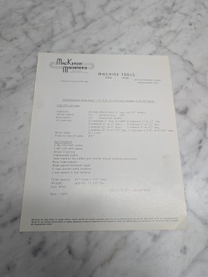 Mackenzie Weidemann Type Ra61 40 Ton 26 Station Turret Punch Press New 1957