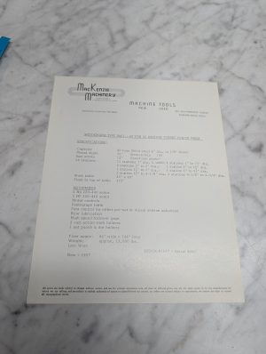 Mackenzie Machinery Weidemann Type Ra61 40 Ton 26 Station Punch Press 1957