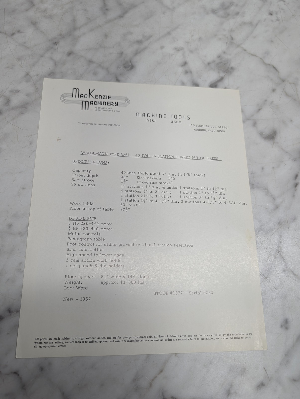 Mackenzie Machinery Weidemann 40 Ton 26 Station Turret Punch Press