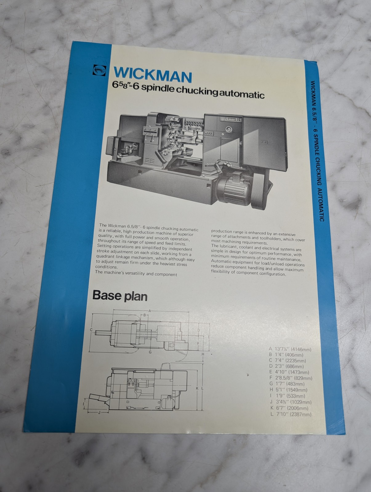 Wickman 6 5 8 Spindle Chucking Automatic Base Plan 4146Mm 2387Mm Sales Brochure
