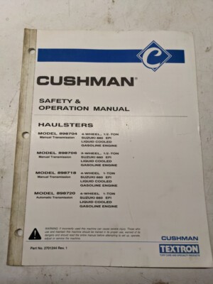 Cushman Safety Operation Manual Haulsters 898704 898706 898718 898720 2000