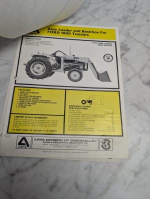 Arps Ford 1900 Tractors B452 Loader Backhoe Specifications Sales Brochure