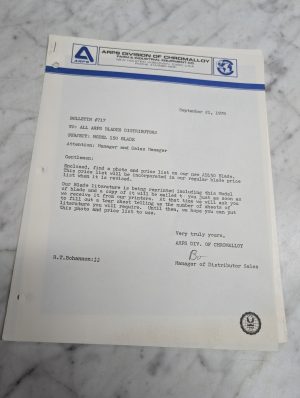 Arps Chromalloy Bulletin 717 Model 150 Blade Price List Ab150 September 21 1978