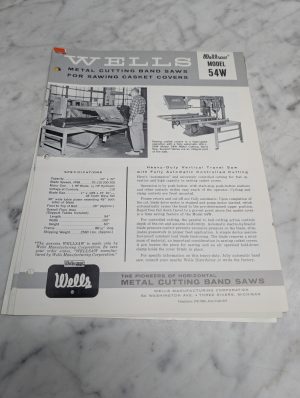 Wells Wellsaw Model 54W Metal Cutting Band Saws Specifications Sales Literature
