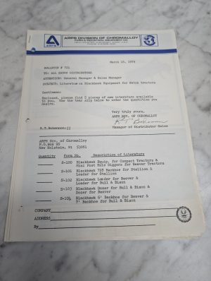 Arps Bulletins Literature Blackhawk Equipment Satoh Tractors 1975 – 1980