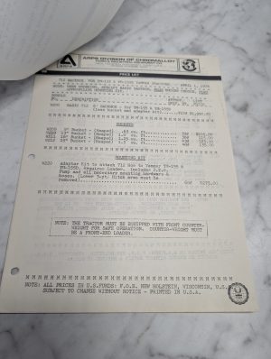 Wisconsin Arps 712 Backhoe Ym 155 155D Yanmar Tractors Price List April 1 1978