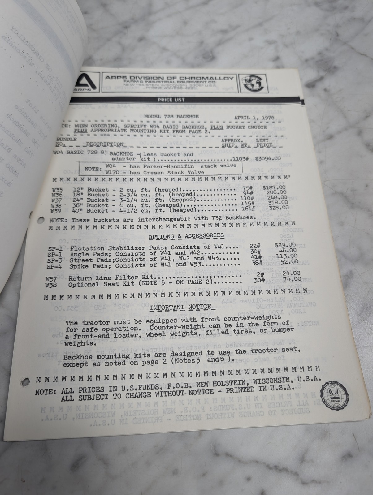 Wisconsin Arps Division Of Chromalloy Model 728 Backhoe B400 Dere 30 Loader