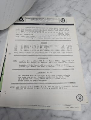 Arps Johnson 722 Backhoe Yanmar Ym240 Price List Parts Sales Literature July