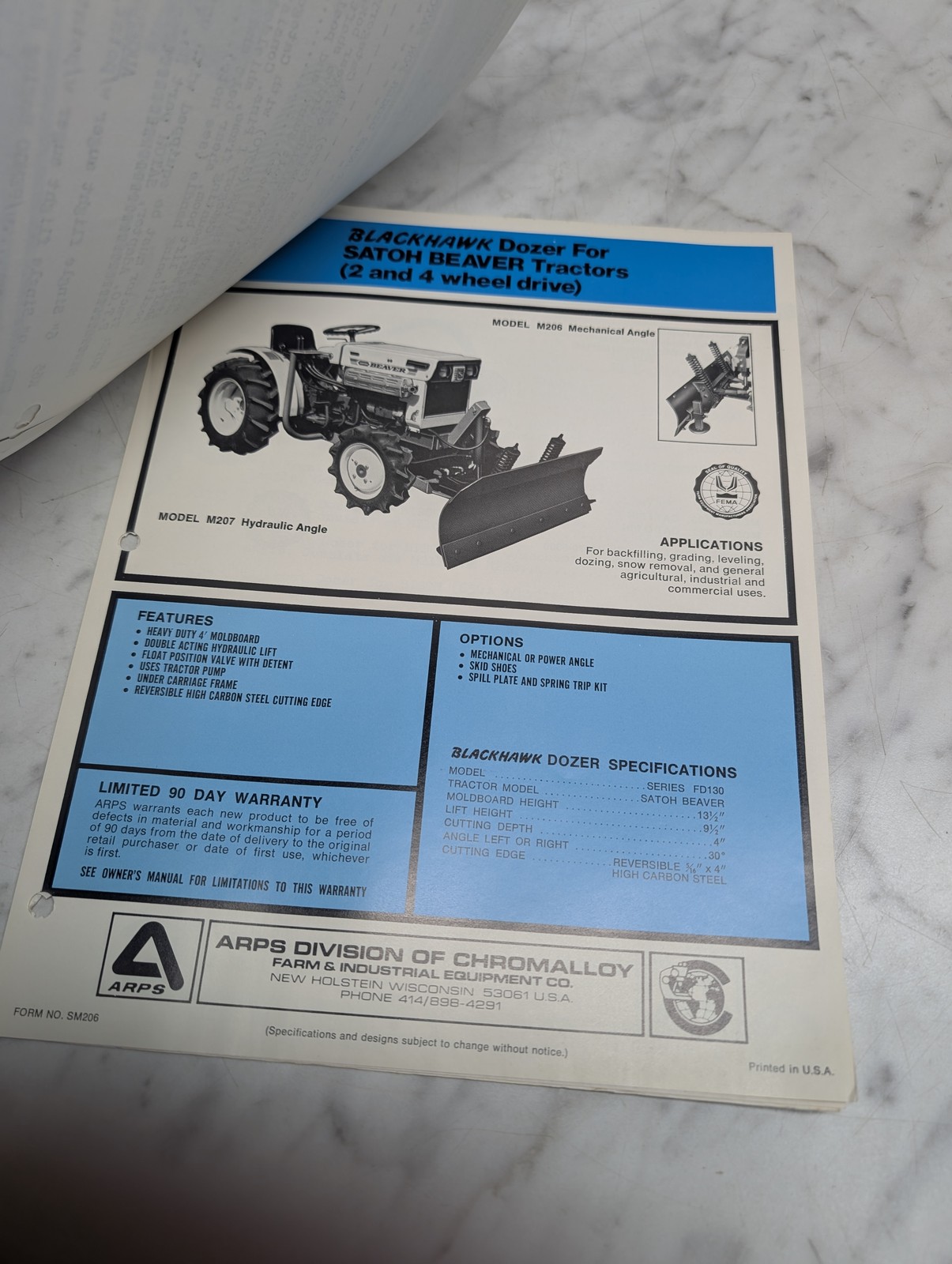 Blackhawk Dozer Satoh Beaver Tractors 2 4 Wheel Drive Sales Literature