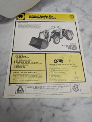 Johnson Loader Yanmar 240 Tractors B143 Specifications Catalog Literature Specs