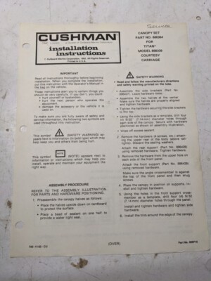 Cushman Installation Instructions Canopy Set 886364 898339 1982 Parts List